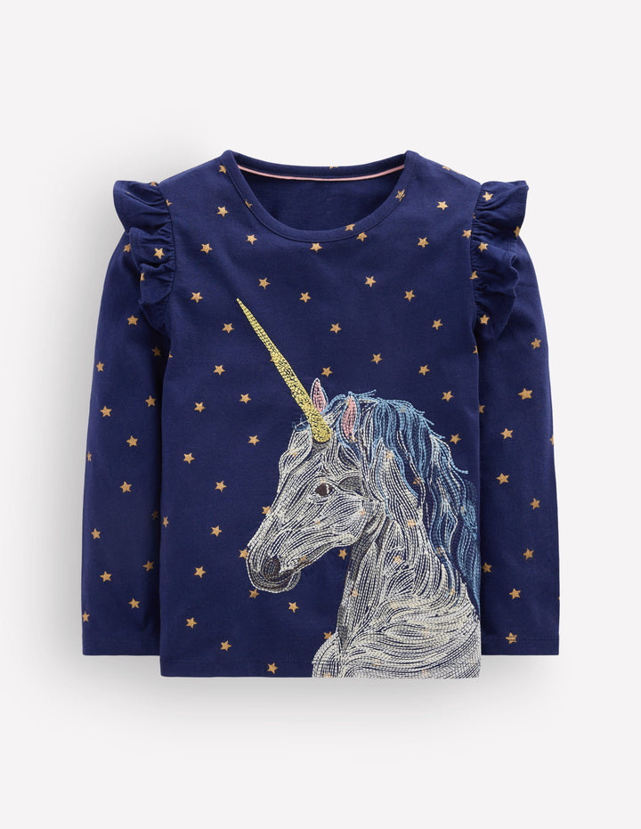 Long Sleeve Superstitch Tee-Navy Unicorn