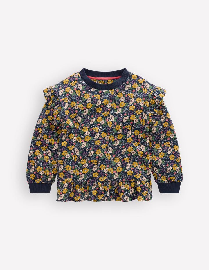 Pretty Frill Sweatshirt-Navy Floral