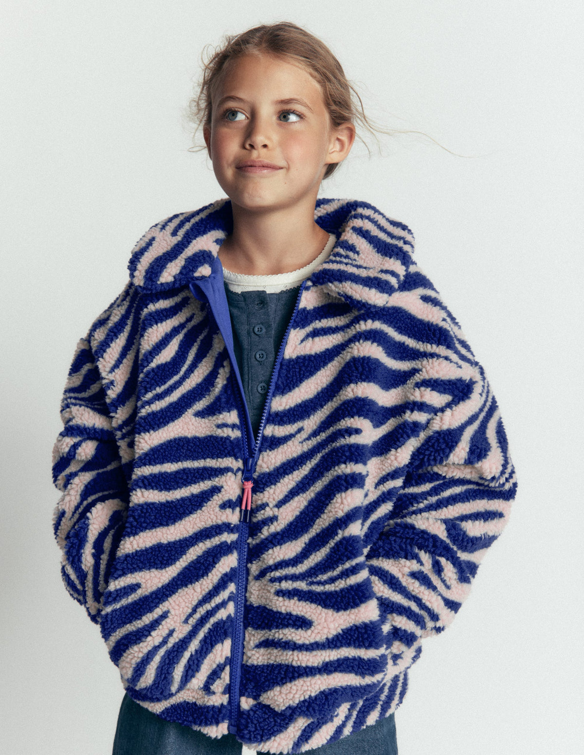 Collared Borg Jacket-Zebra Borg and Navy - Image 1