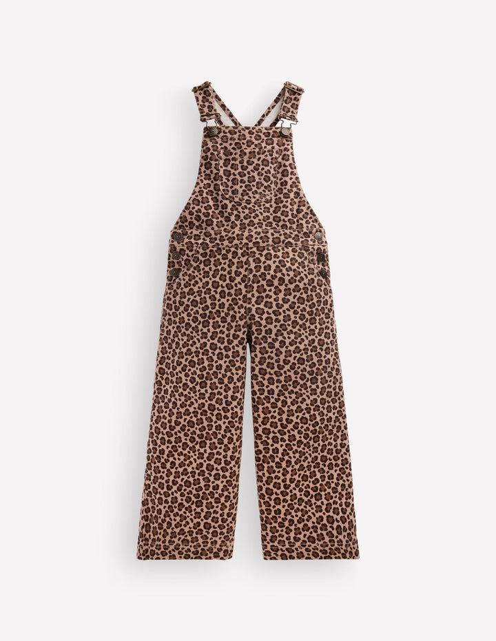Wide Leg Overalls-Brown Leopard