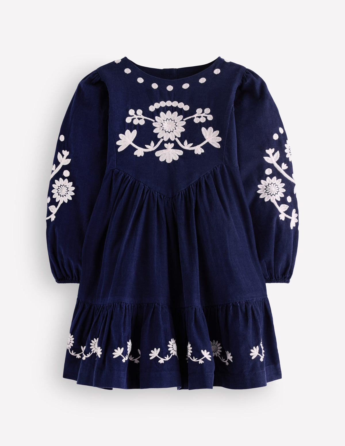 Celia Wing Sleeve Dress-Navy Corduroy Embroidery-1
