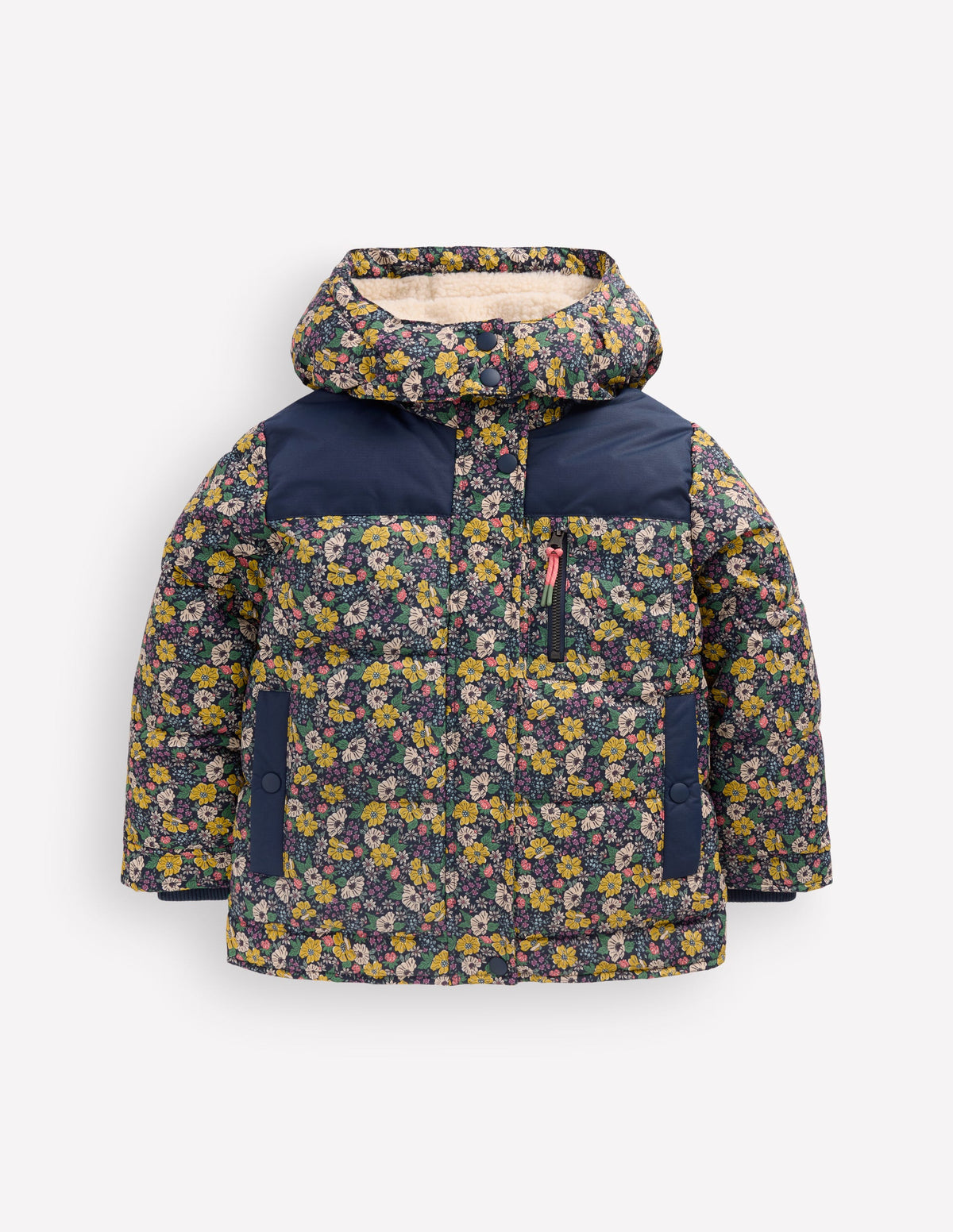 Borg Lined Puffer Coat-French Navy Mixed Flowerbed-5