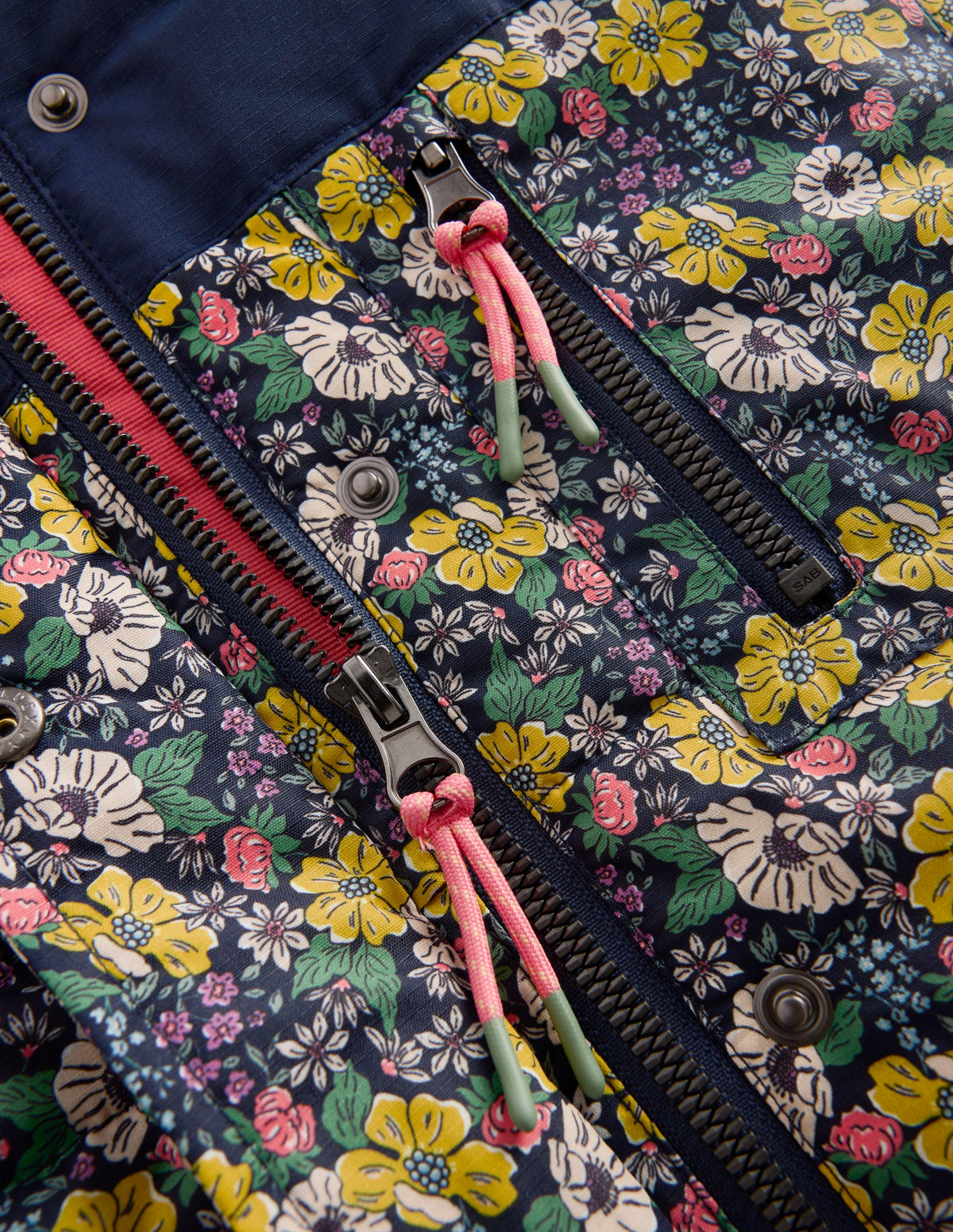 Borg Lined Puffer Coat-French Navy Mixed Flowerbed - Image 7