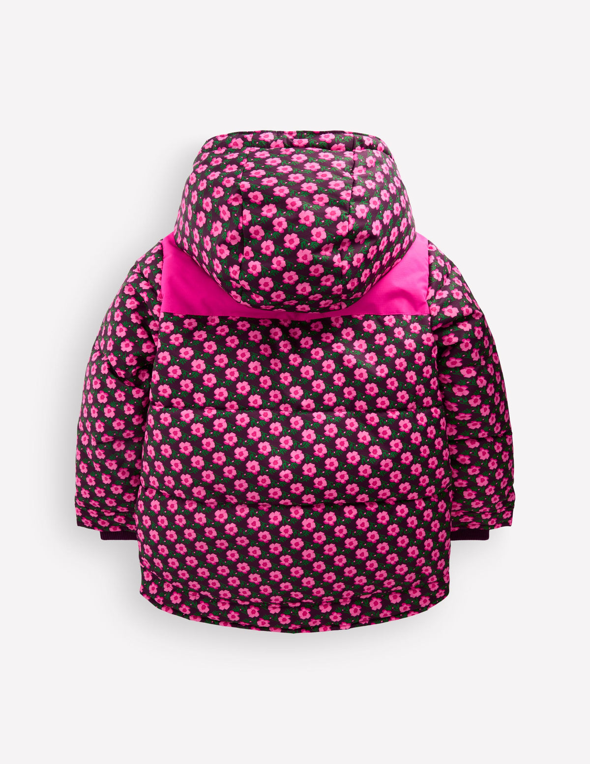 Borg Lined Puffer Coat-Pink Pansy Flower-2