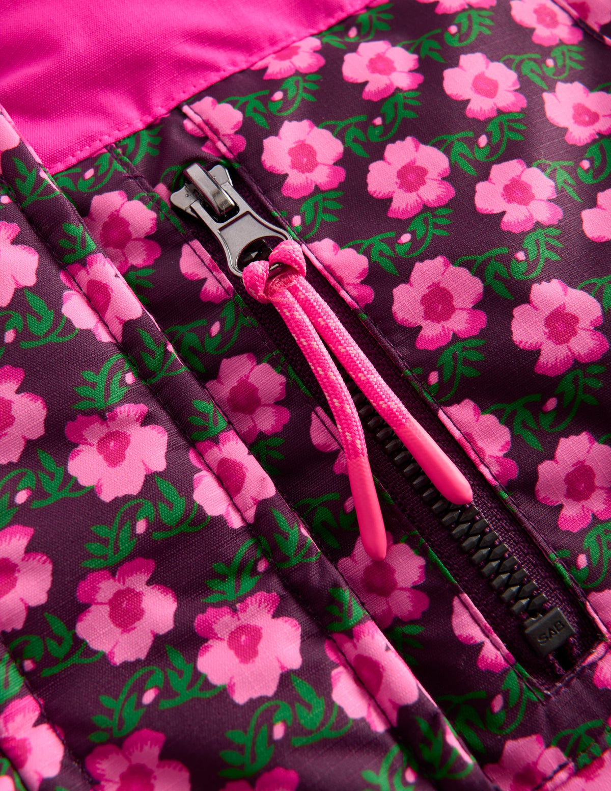 Borg Lined Puffer Coat-Pink Pansy Flower - Image 3