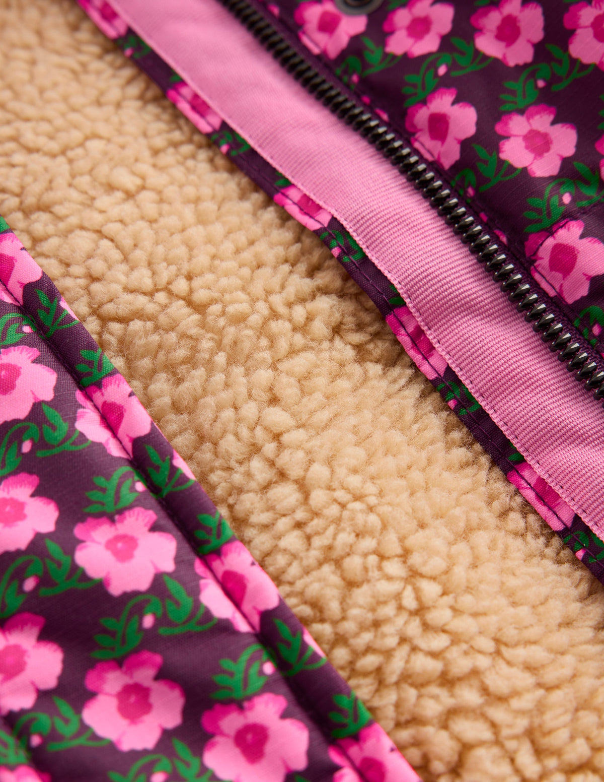 Borg Lined Puffer Coat-Pink Pansy Flower - Image 5