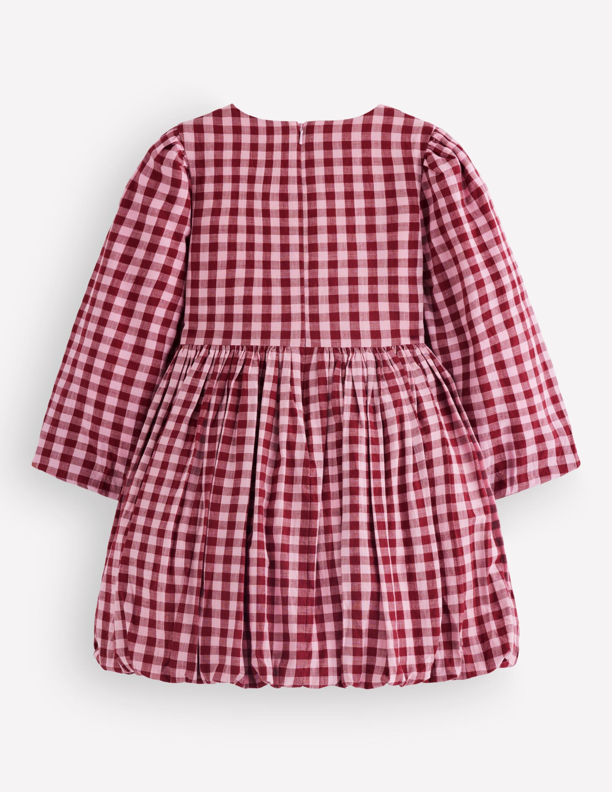 Long Sleeve Bubble Hem Dress-Red Check-5