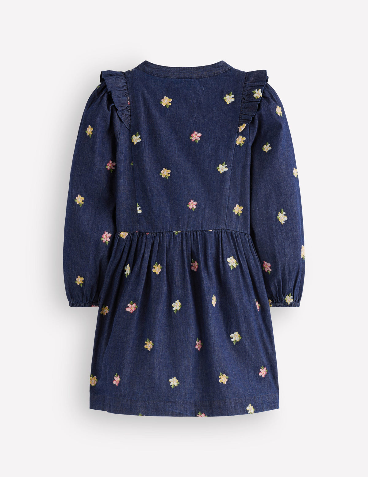 Winnie Frill Trim Shirt Dress-Denim Embroidery-4