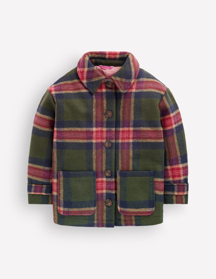 Wool Check Coat-Green Check