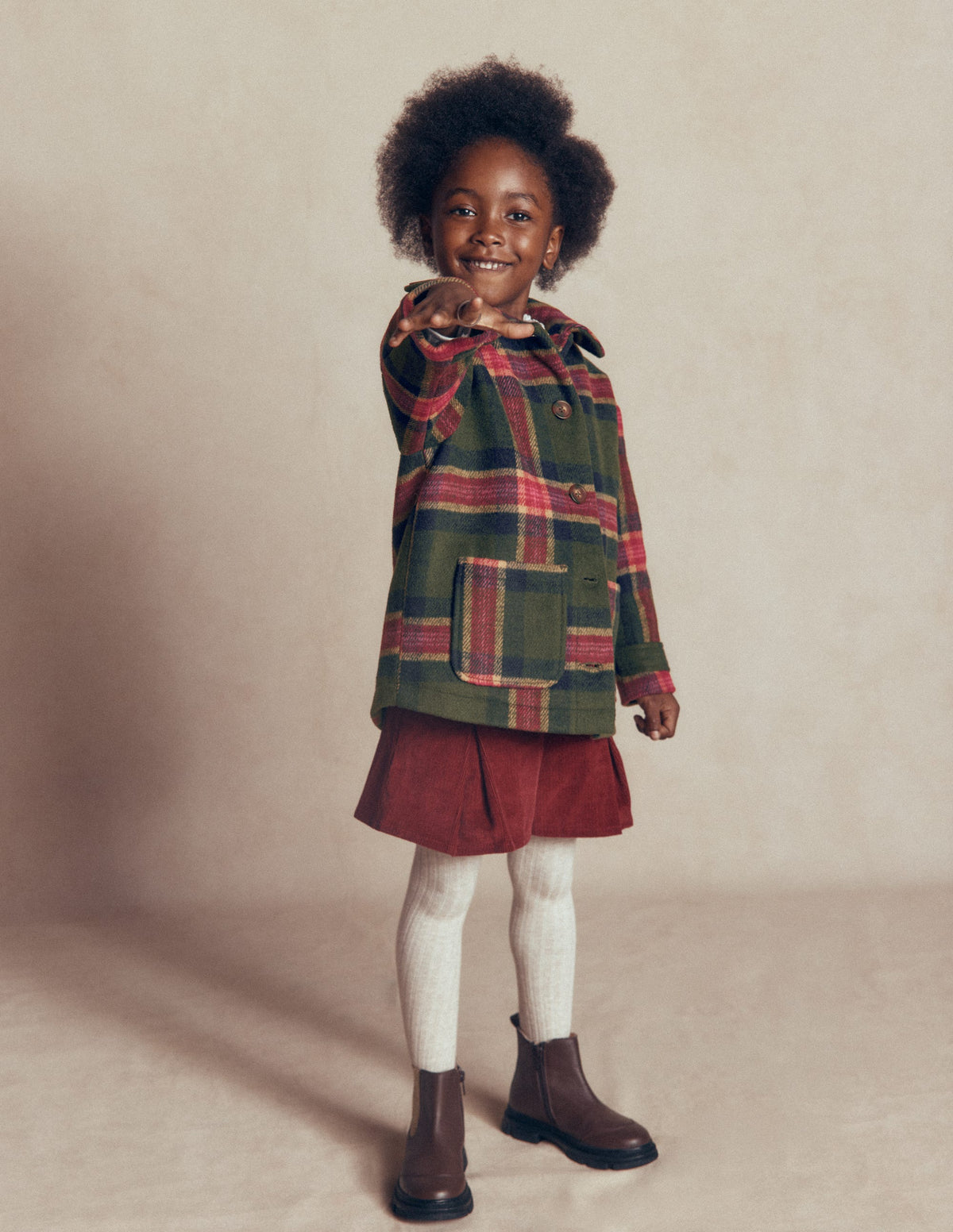 Wool Check Coat-Green Check-2