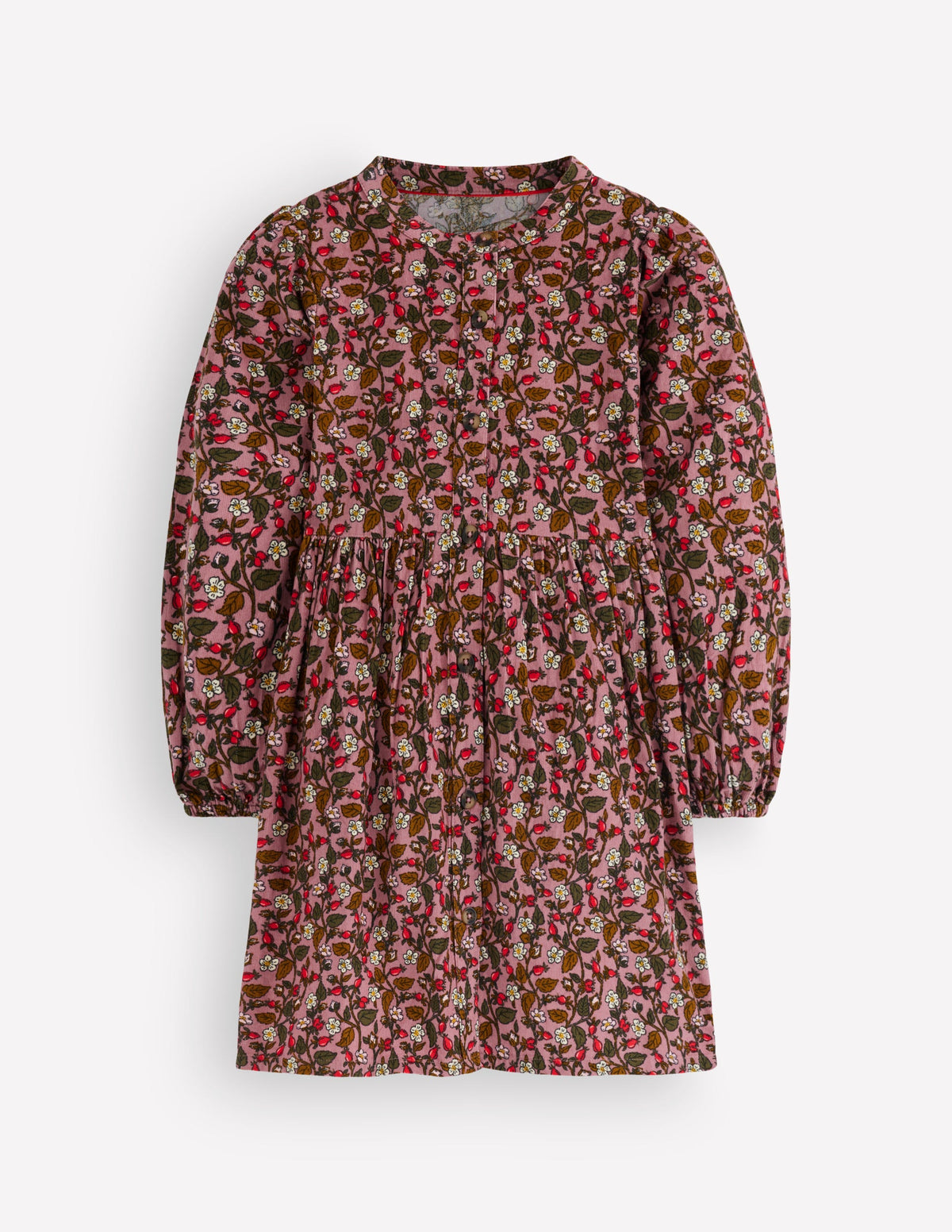 Betsy Woven Puff Sleeve Dress-Pink Floral Corduroy-1