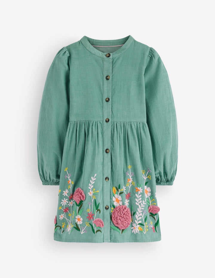 Betsy Woven Puff Sleeve Dress-Eucalyptus Corduroy