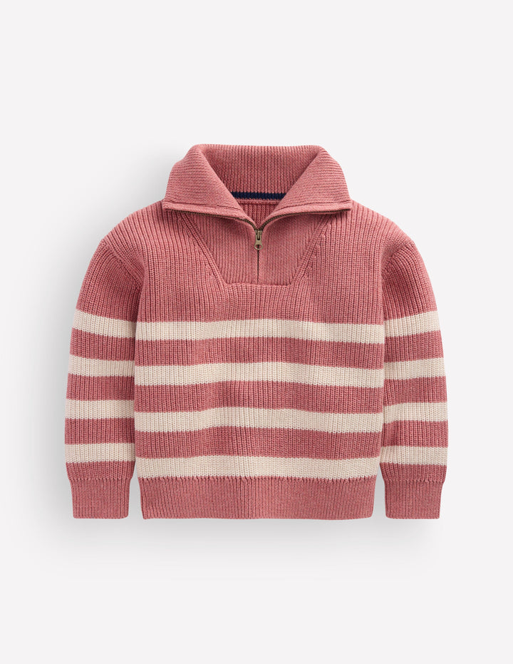 Zip Up Neck Sweater-Dusty Rose Marl