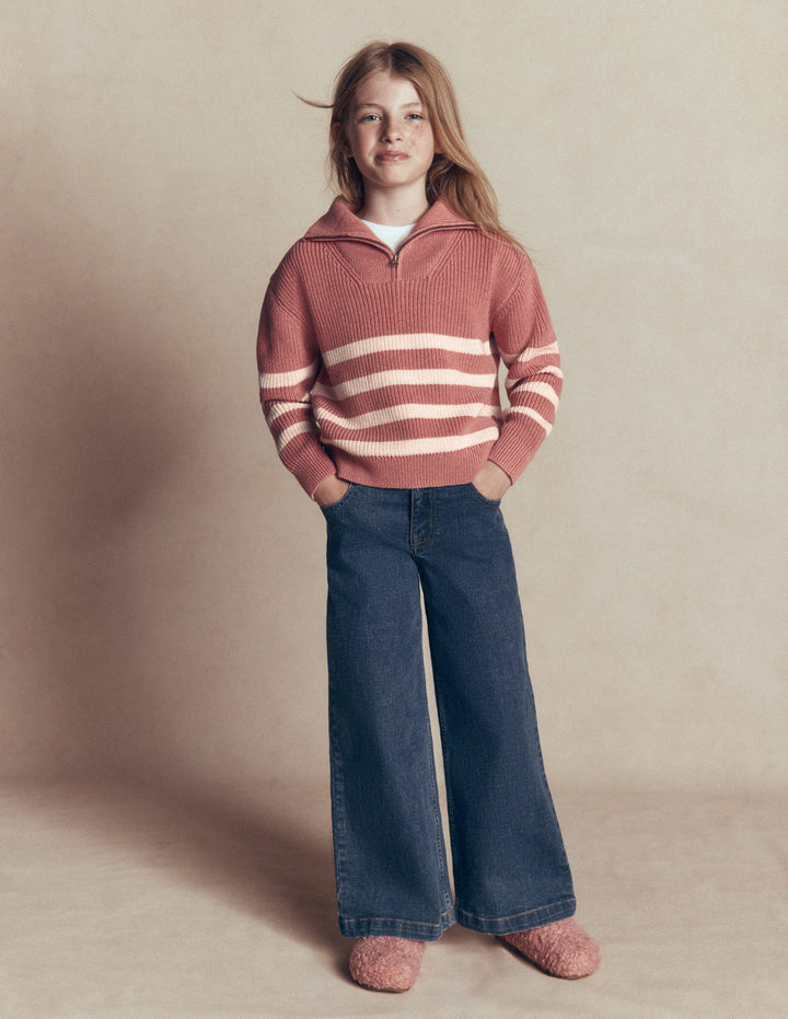 Zip Up Neck Sweater-Dusty Rose Marl