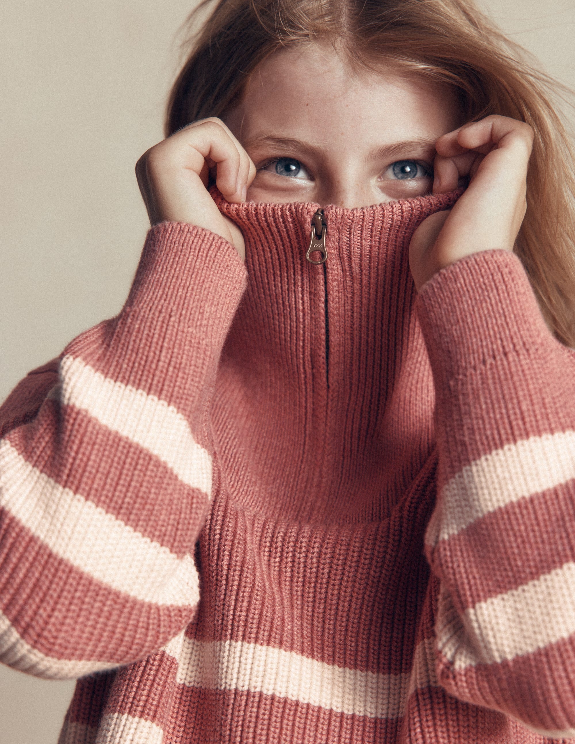Zip Up Neck Sweater-Dusty Rose Marl - Image 2