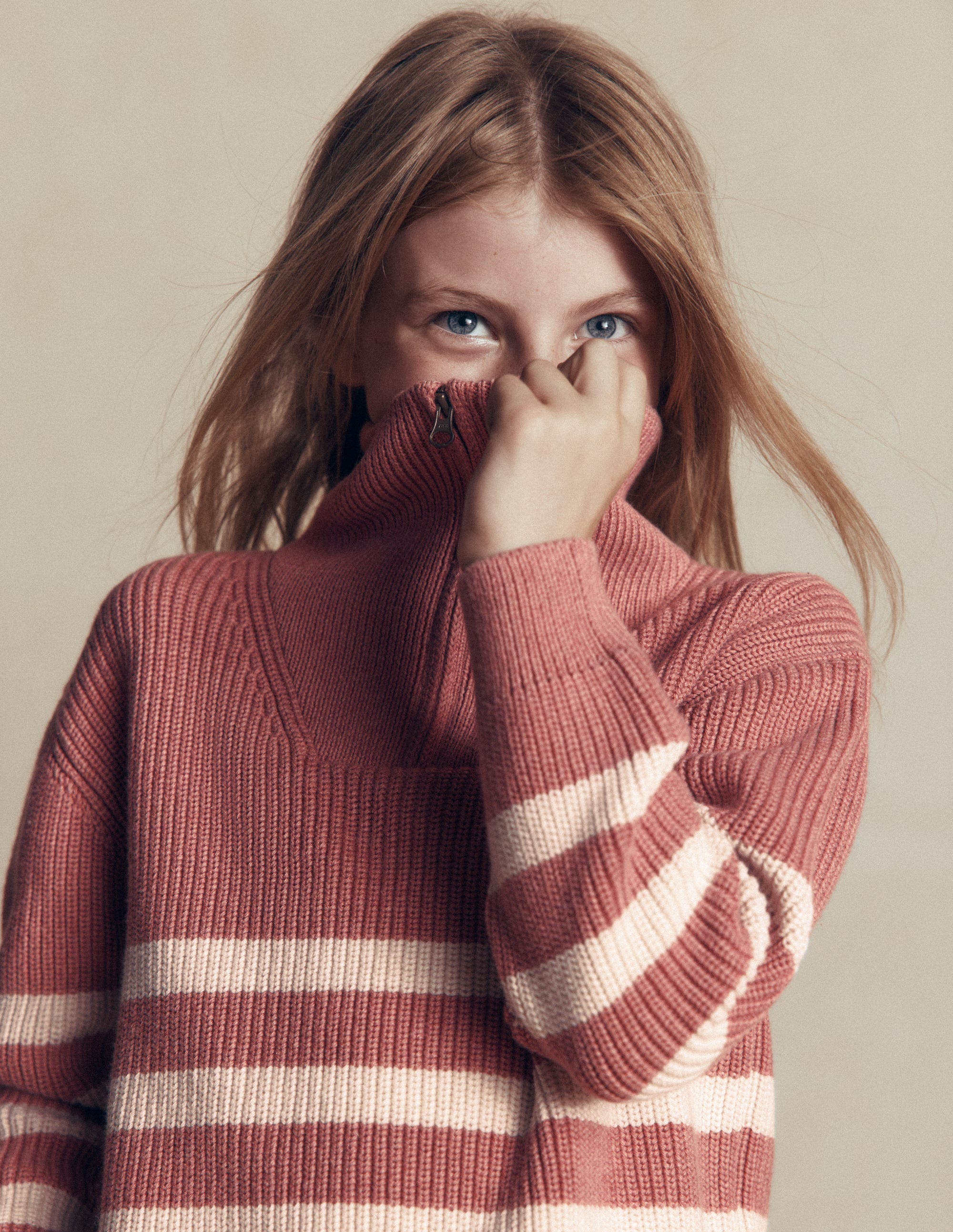 Zip Up Neck Sweater-Dusty Rose Marl - Image 3