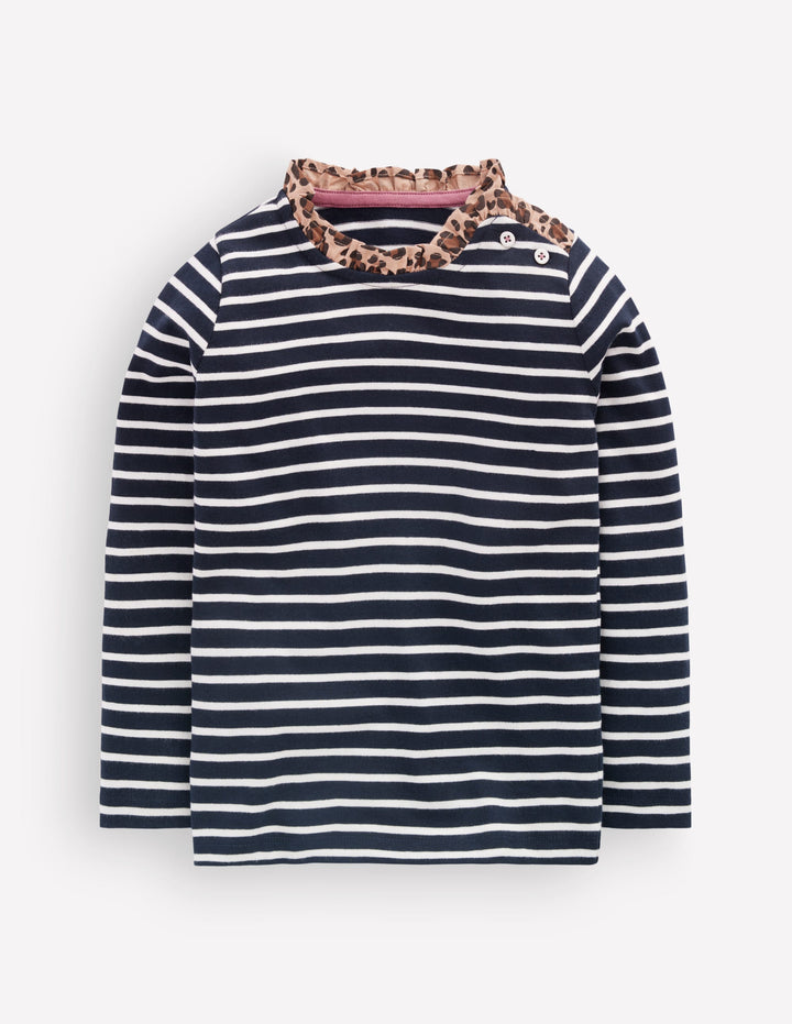 Frill Neck Breton-Navy/ Soft Ivory Stripe
