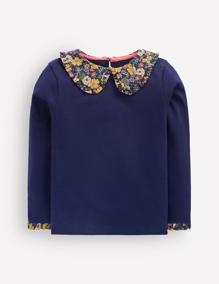 Collared Breton Jersey Top-College Navy Floral