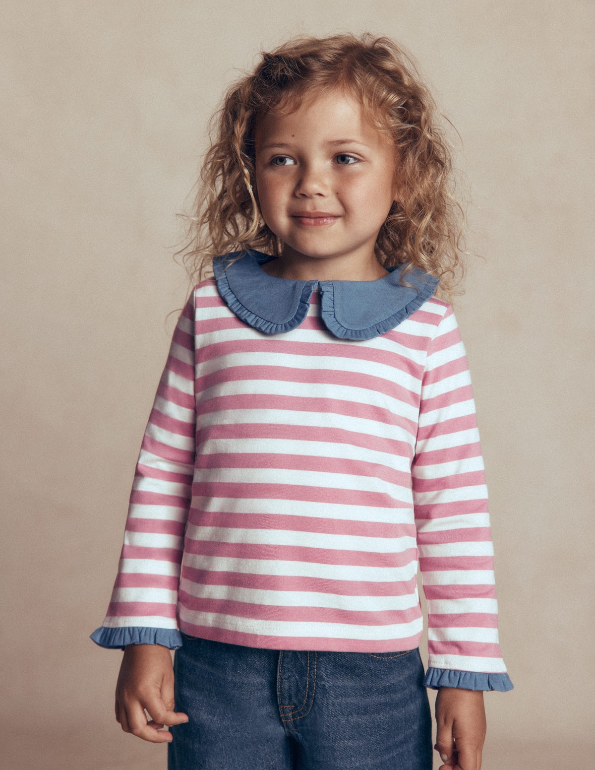 Collared Breton Jersey Top-Pink Stripe-1