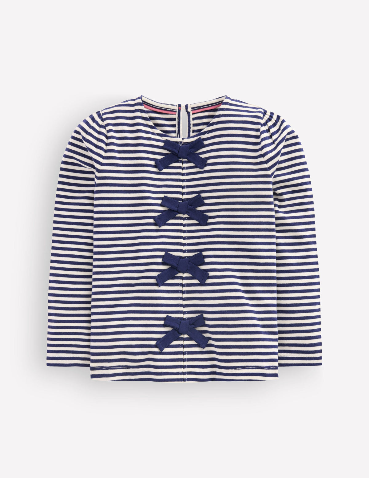 Rib Bow Trim Top-Navy Stripe-2