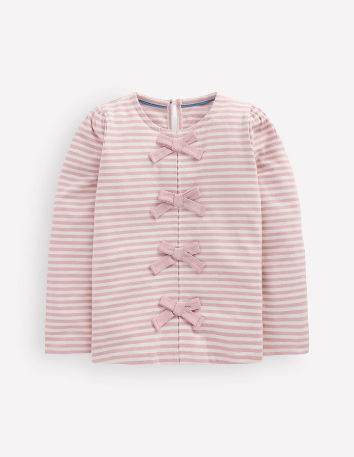 Rib Bow Trim Top-Pink Stripe