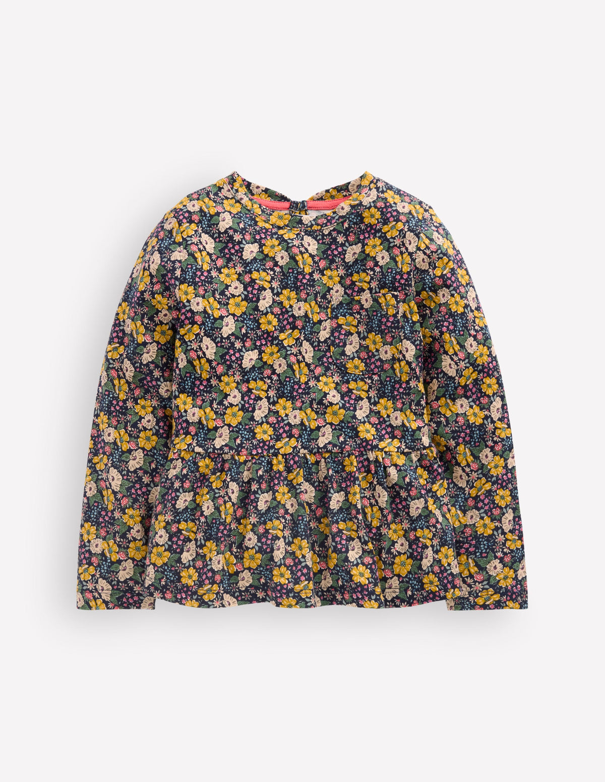 Long Sleeve Peplum Top-Navy Floral - Image 1