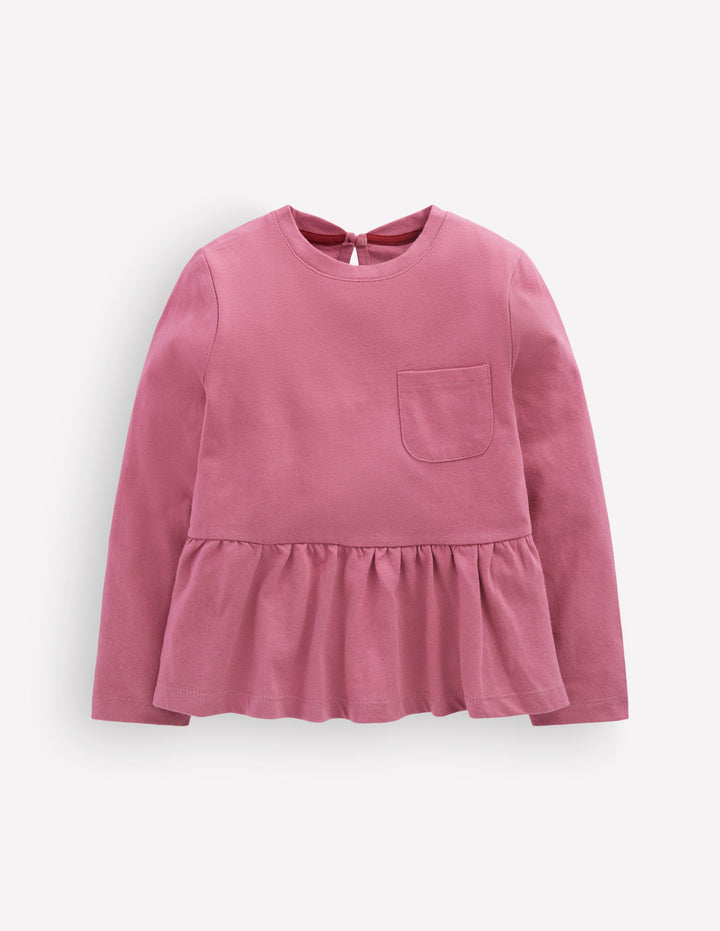 Long Sleeve Peplum Top-Pink Heather