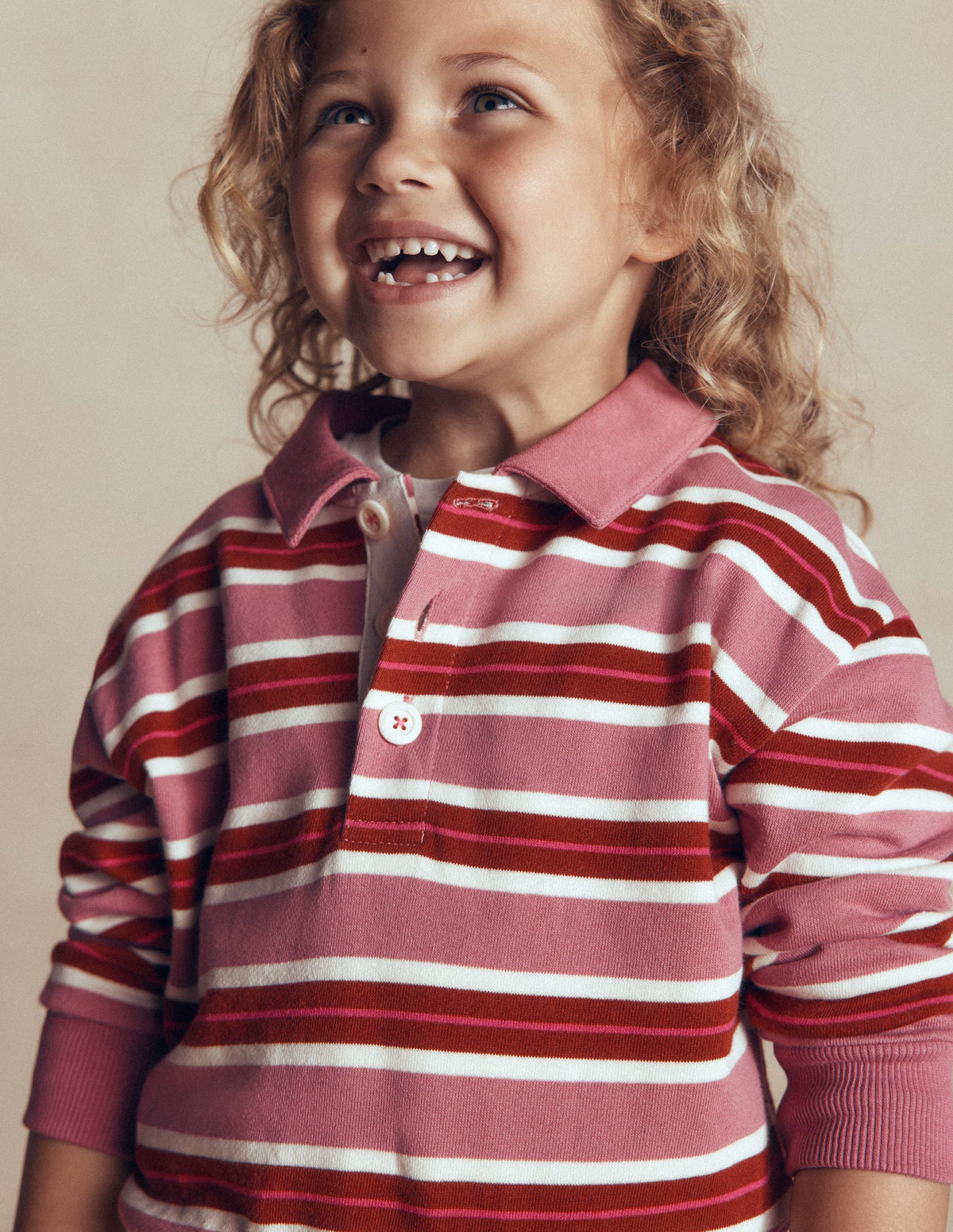 Stripe Collar Sweatshirt-Pink Stripe - Image 1