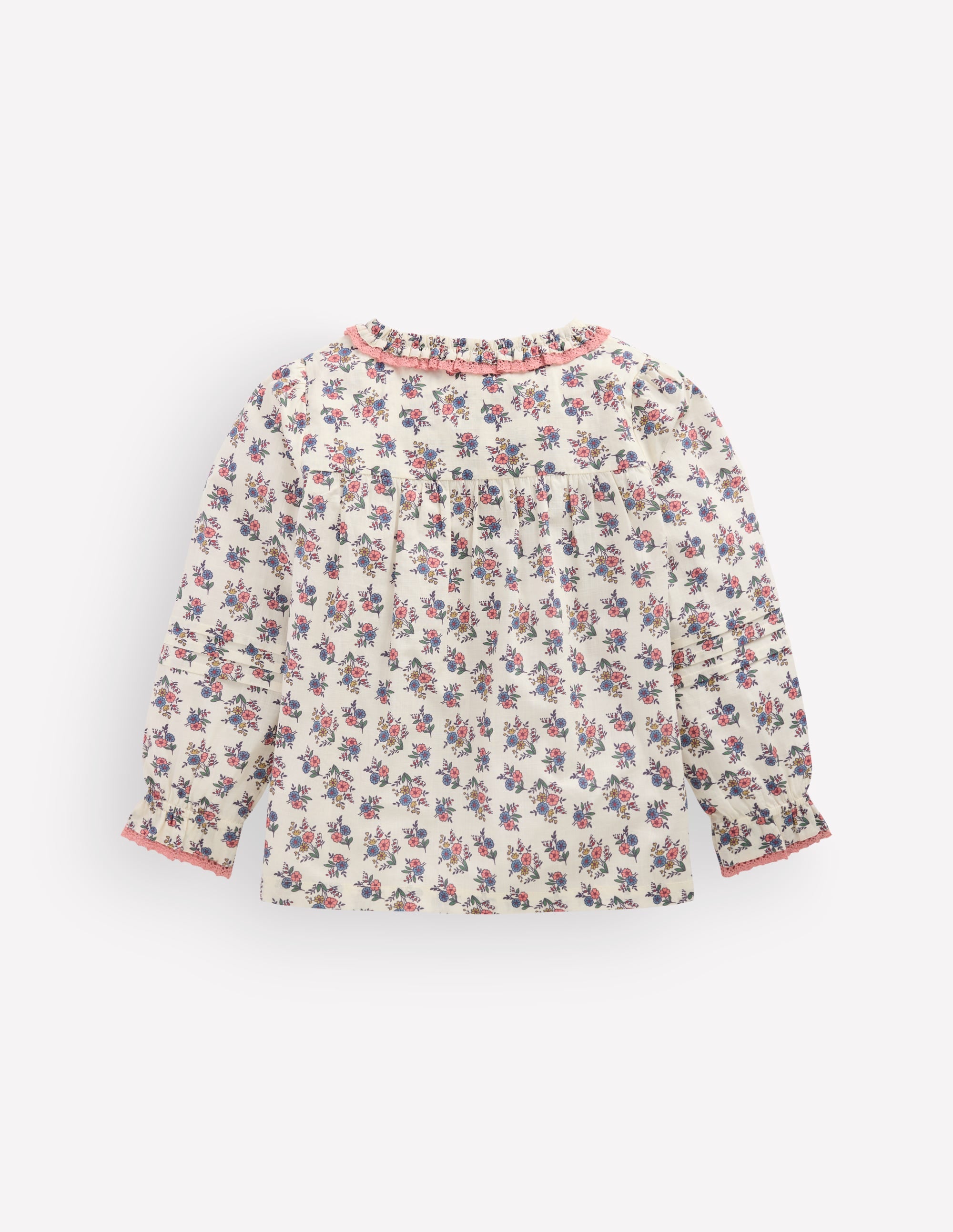 Frill Button Through Top-Soft Cream Floral Trellis - Image 3