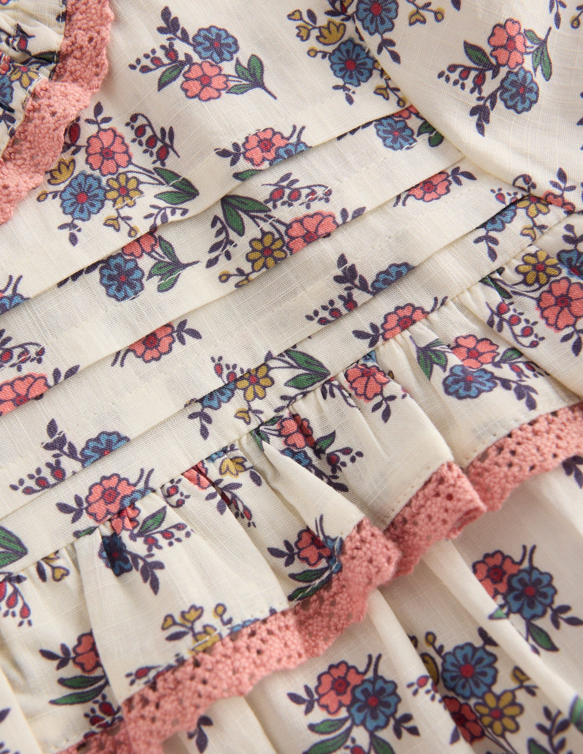 Frill Button Through Top-Soft Cream Floral Trellis-4