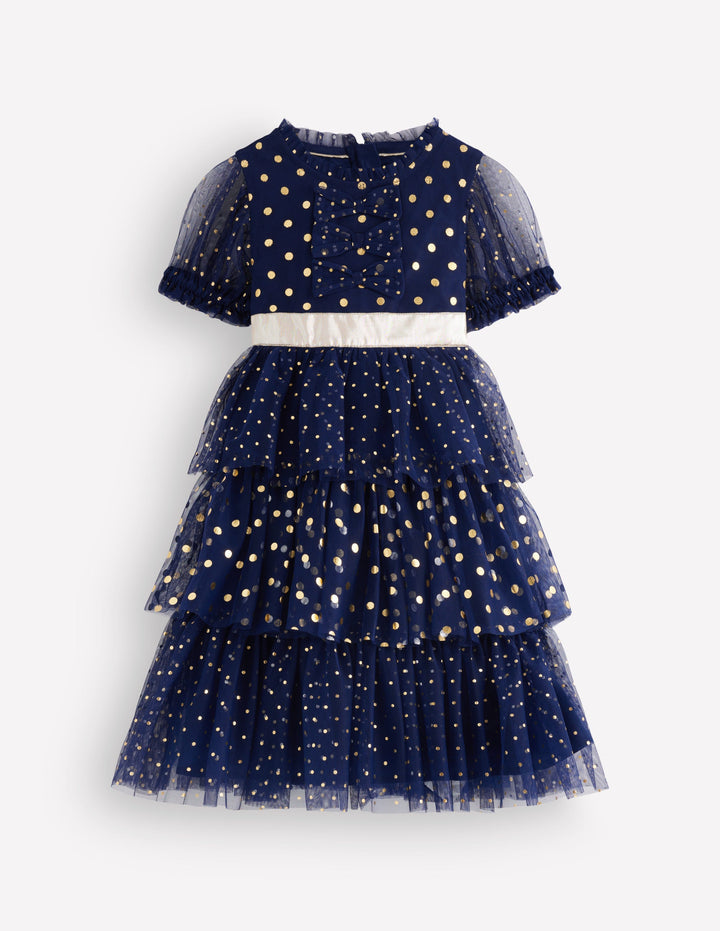 Metallic Tulle Party Dress-Blue Tulle