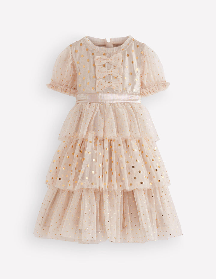 Metallic Tulle Party Dress-Gold Metallic