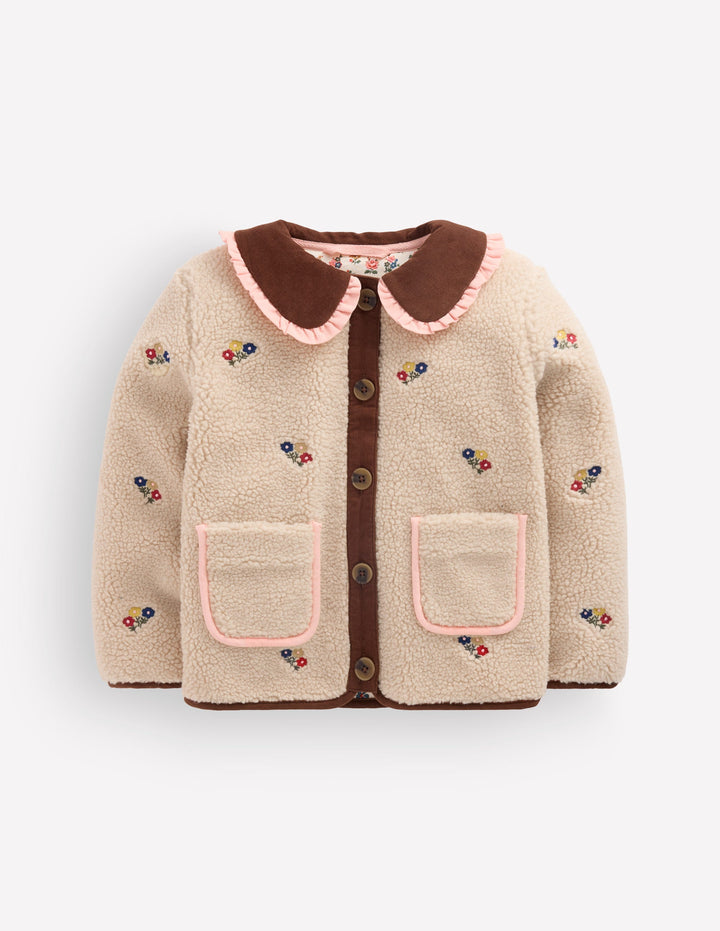 Embroidered Borg Jacket-Ivory Embroidery