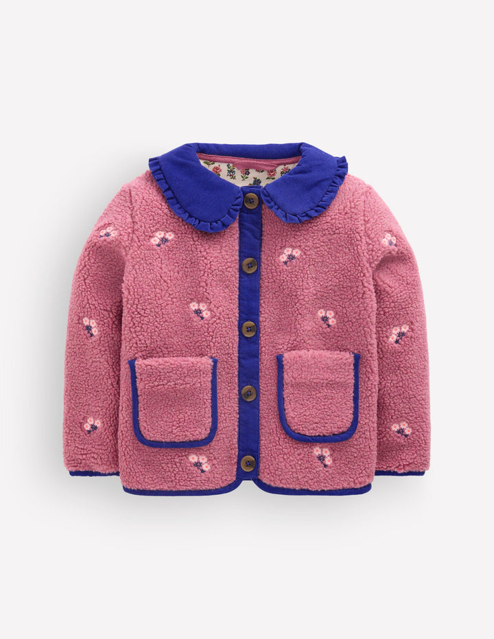 Embroidered Borg Jacket-Pink Heather