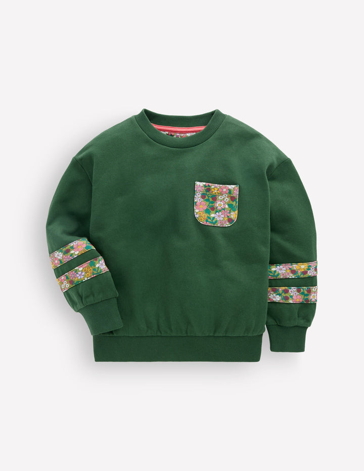 Relaxed Panel Sweatshirt-Green Floral