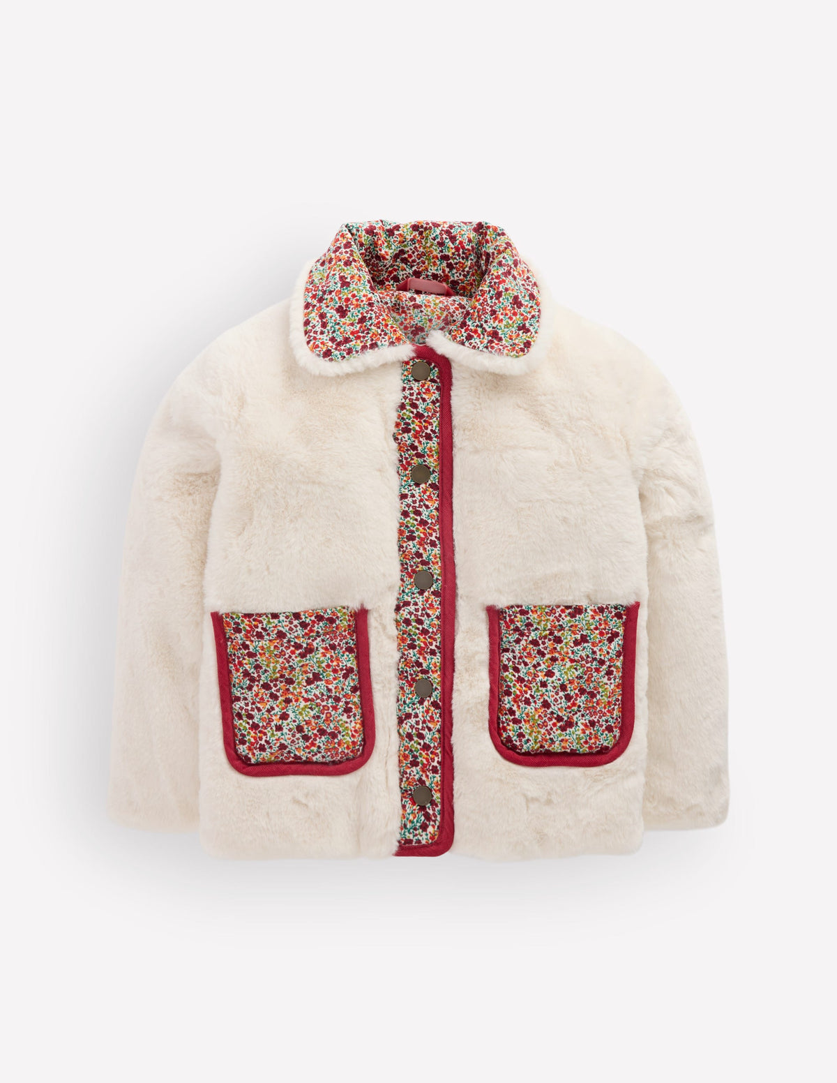 Faux Fur Jacket-Soft Ivory Ditsy Floral - Image 5