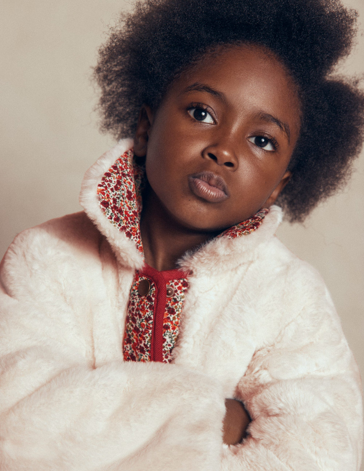 Faux Fur Jacket-Soft Ivory Ditsy Floral-3