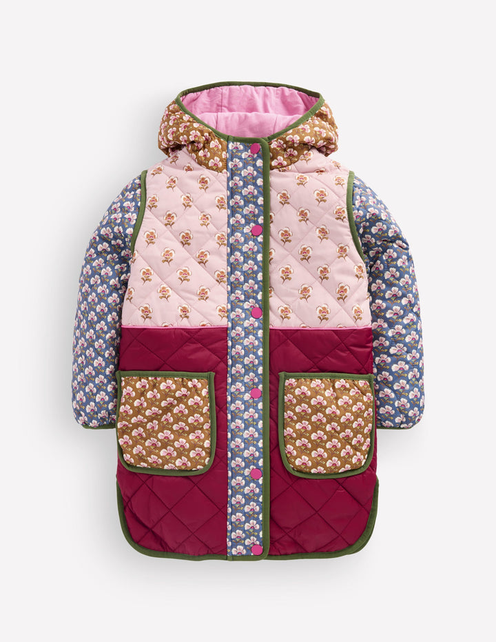 Longline Quilted Jacket-Hotchpotch Floral