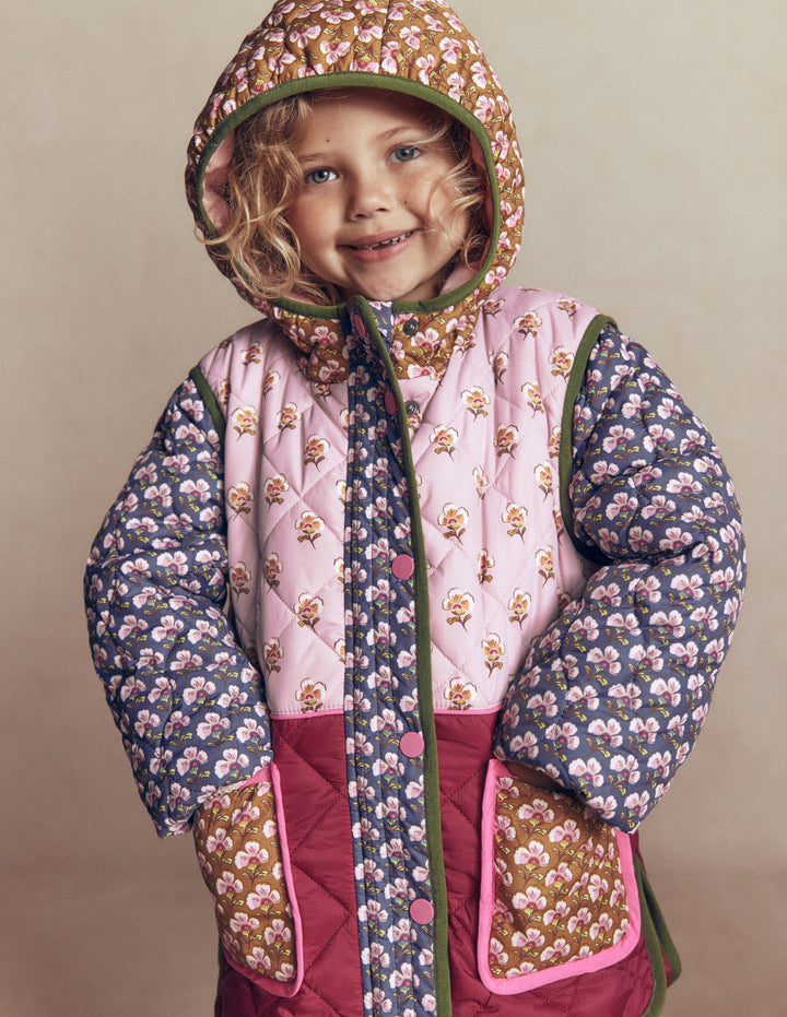 Longline Quilted Jacket-Hotchpotch Floral