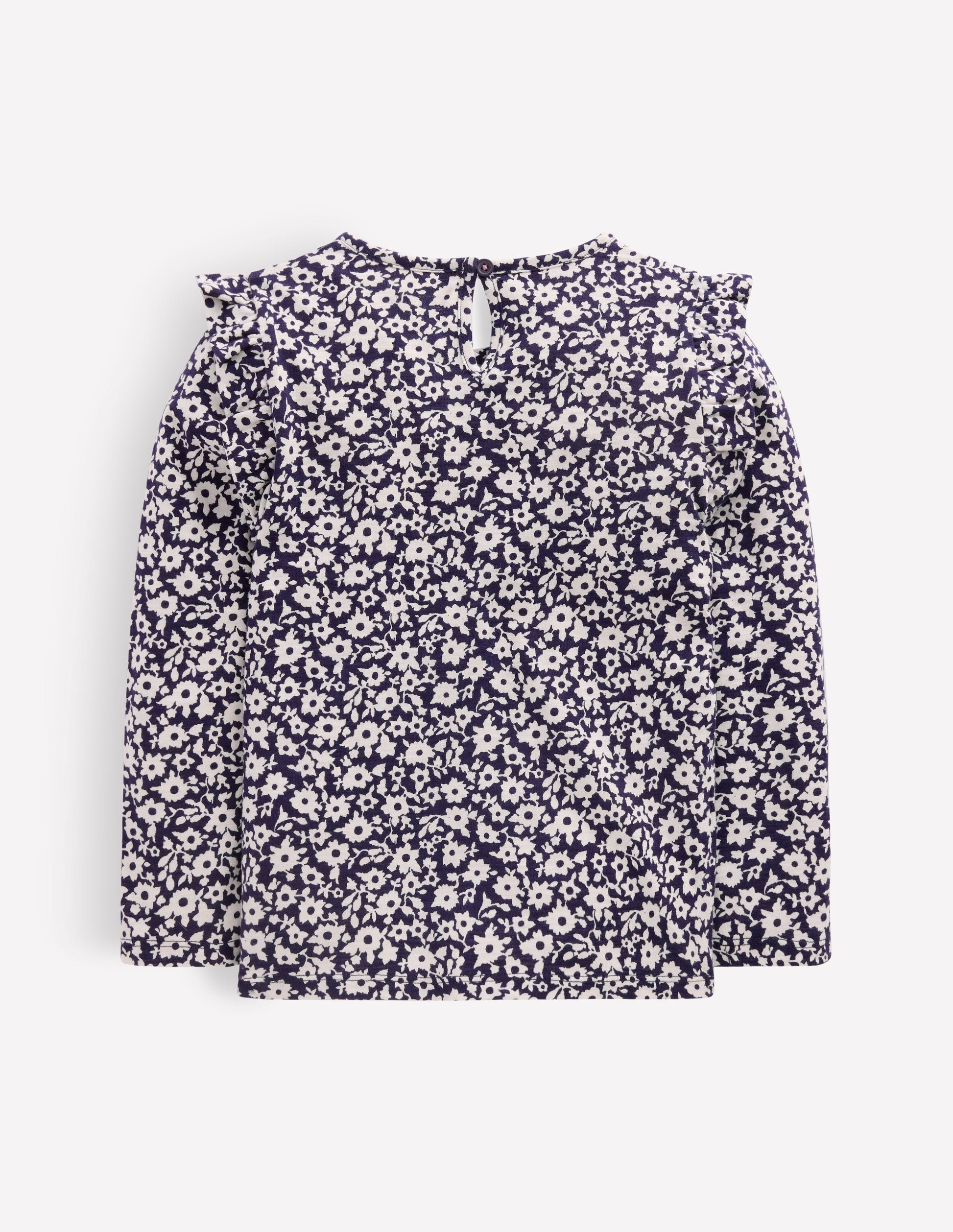 Frill Sleeve Slub Top-Navy Floral-2