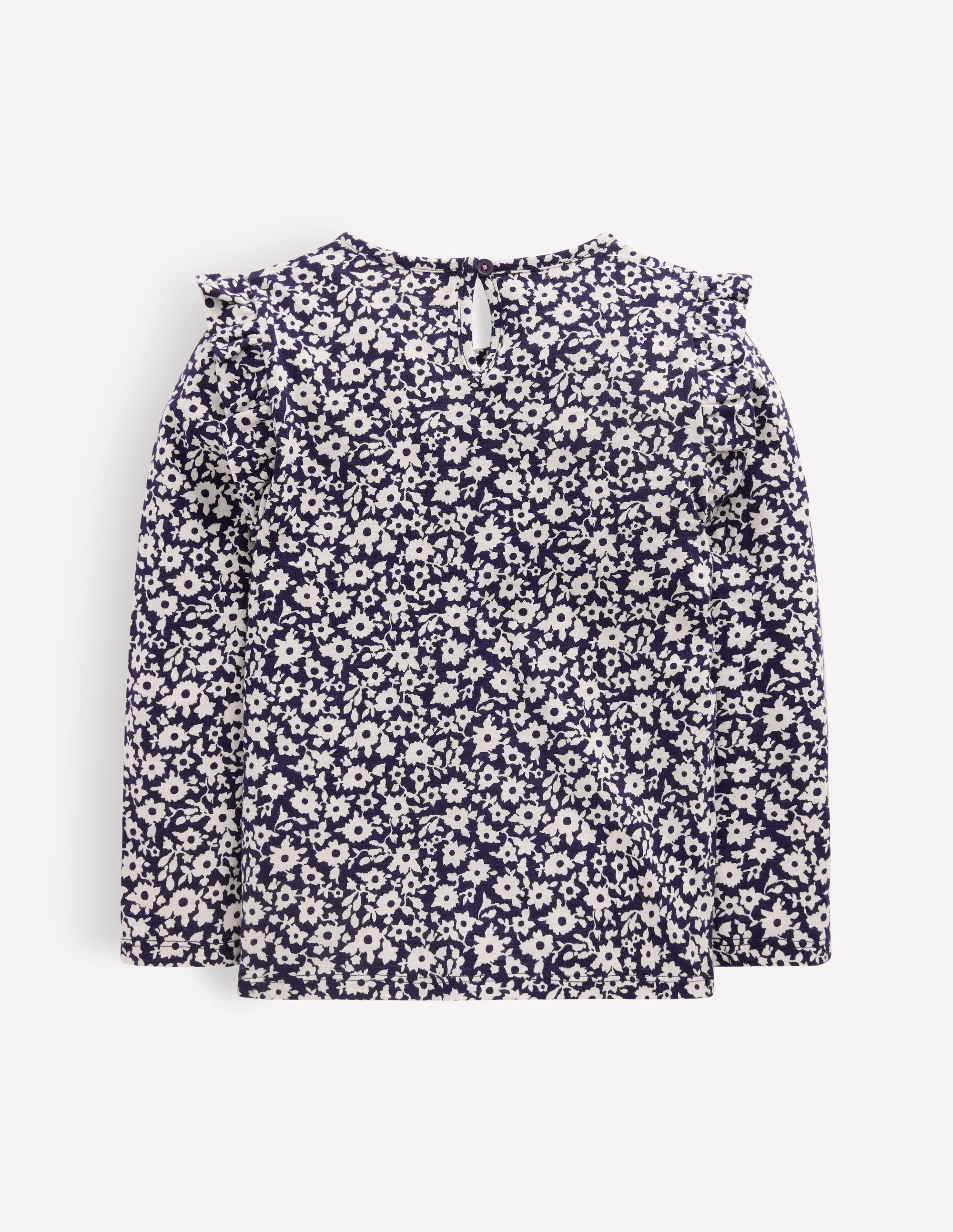 Frill Sleeve Slub Top-Navy Floral - Image 2