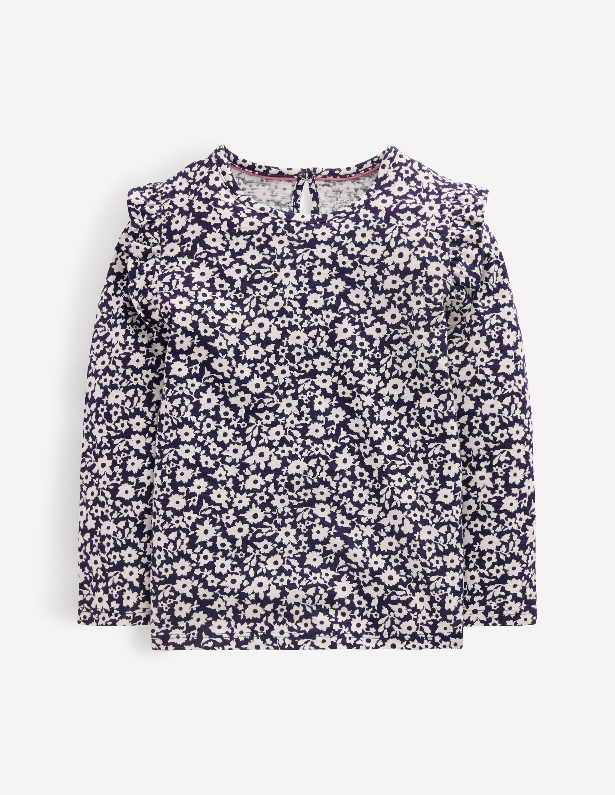 Frill Sleeve Slub Top-Navy Floral - Image 1