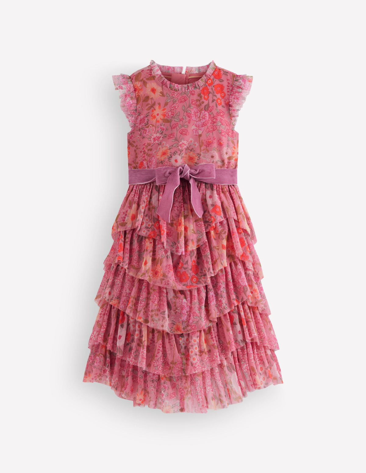 Tiered Tulle Dress-Pink Wildflowers-2