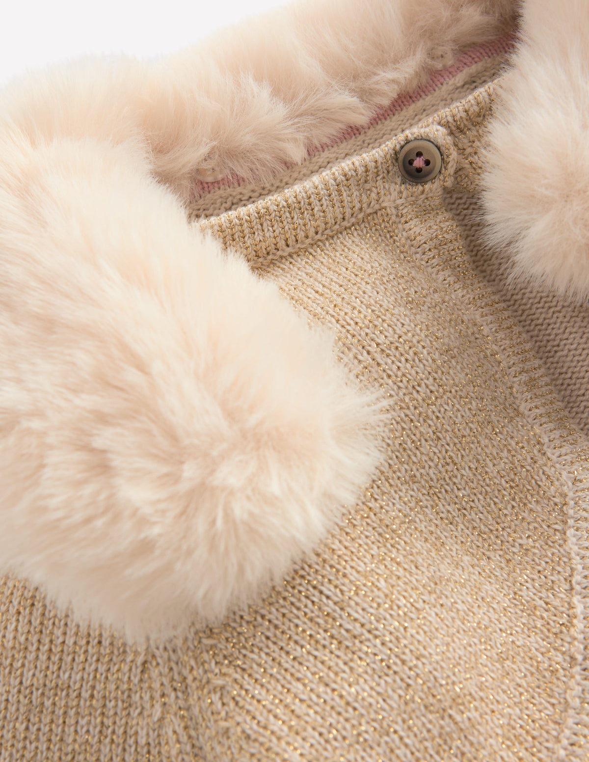Faux Fur Trim Cropped Cardigan-Gold Spakle-3