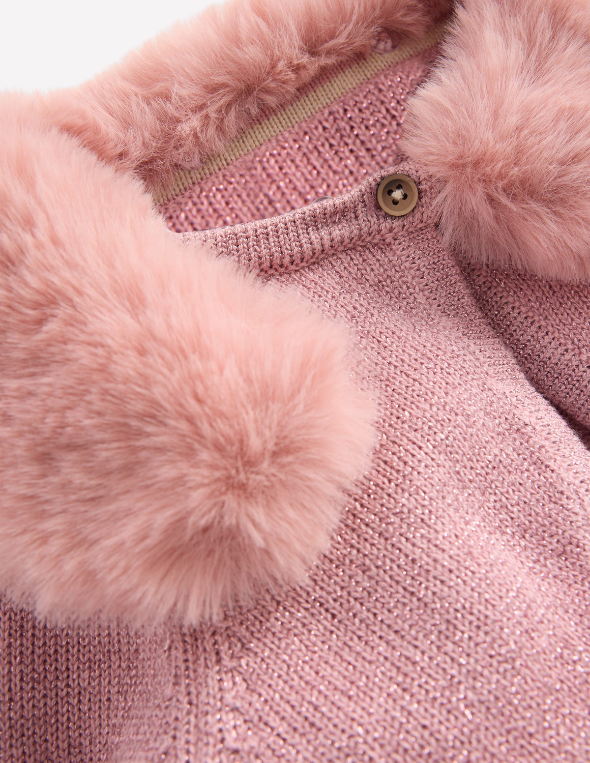 Faux Fur Trim Cropped Cardigan-Rose Sparkle - Image 3