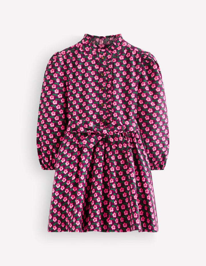 Maude Ruffle Shirt Dress-Pink Pansy Floral