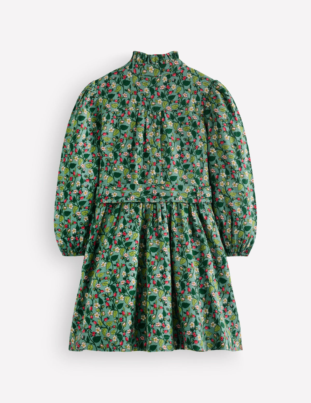 Maude Ruffle Shirt Dress-Green Berry Floral - Image 3
