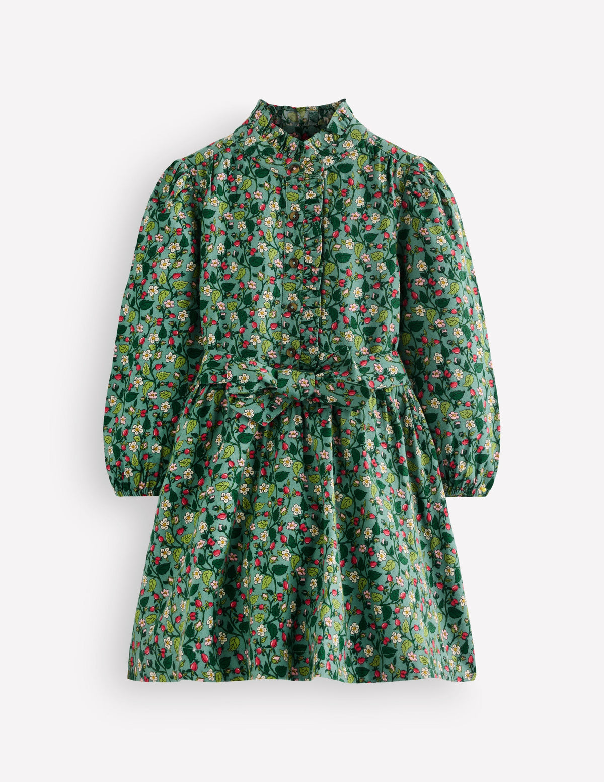 Maude Ruffle Shirt Dress-Green Berry Floral - Image 2