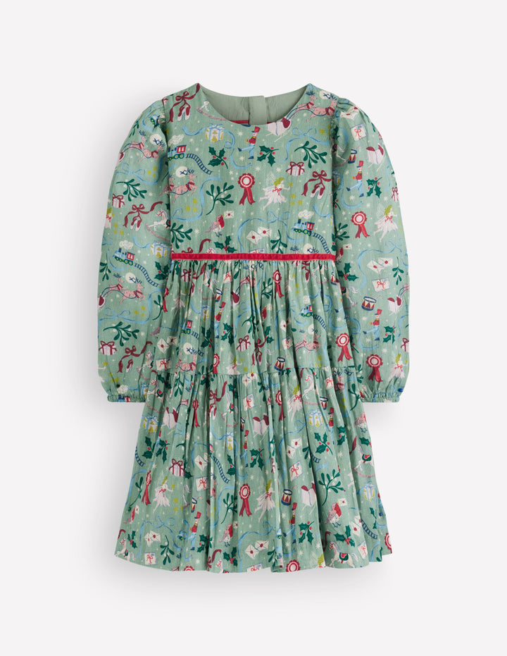 Posie Twirly Woven Dress-Green Polar Post