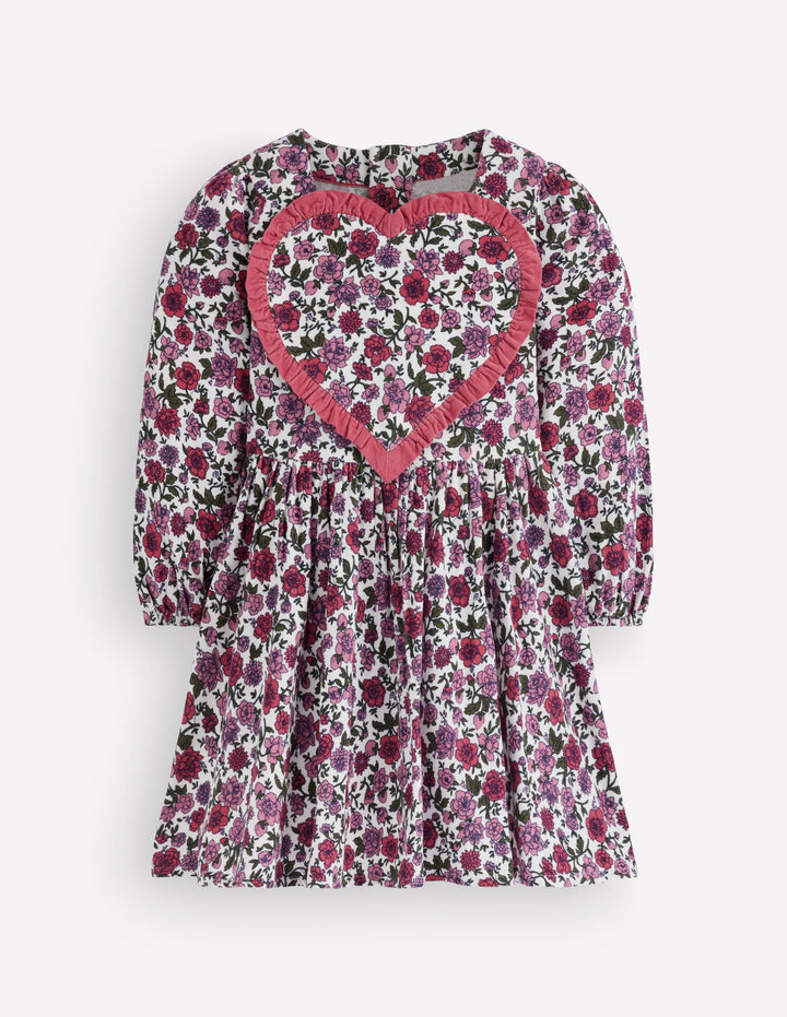 Long Sleeve Heart Dress-Floral Cord